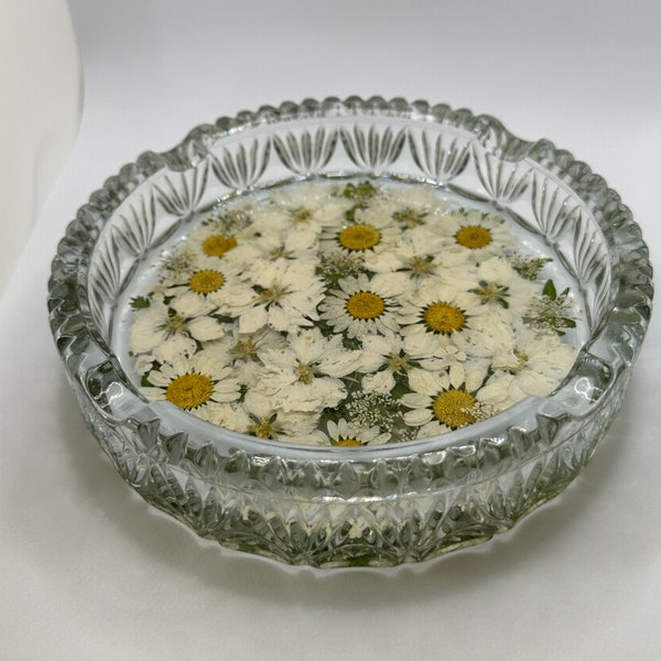 Large vintage floral glass ashtray