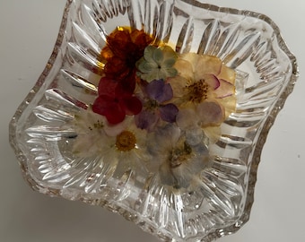 Glass floral jewelry dish