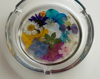 Floral vintage glass ashtray