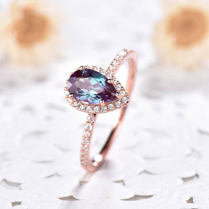 Lab Alexandrite color changing gemstones ring engagement ring 925 Sterling Silver alexandrite ring Lab Created Alexandrite ring