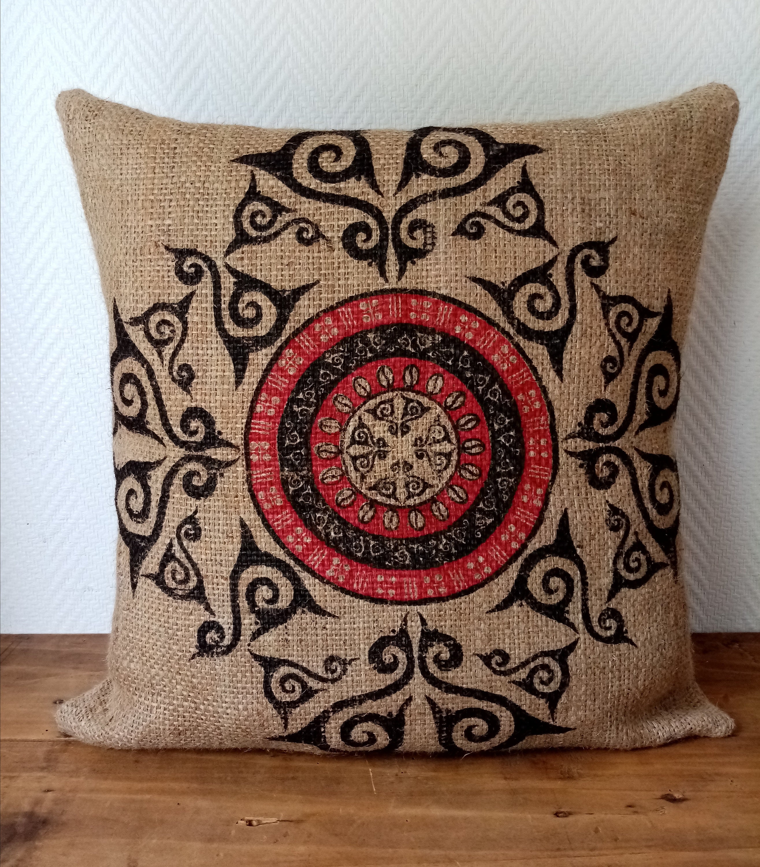 Housse de Coussin Ulen en Toile Jute, Sac à Café Recyclé d'indonésie, 50x50cm