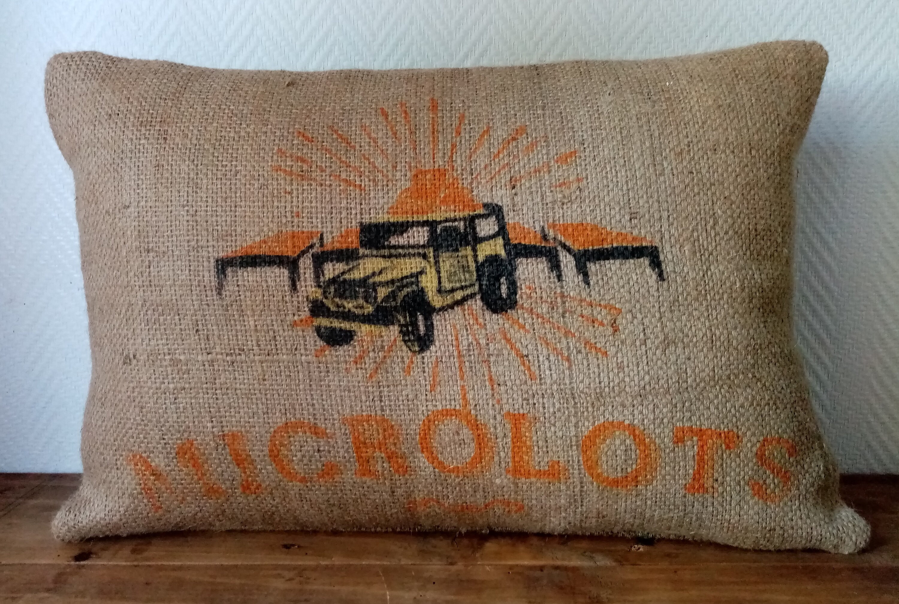 Housse de Coussin Microlots en Toile Jute, Sac à Café Recyclé Du Costa Rica, 40x60cm