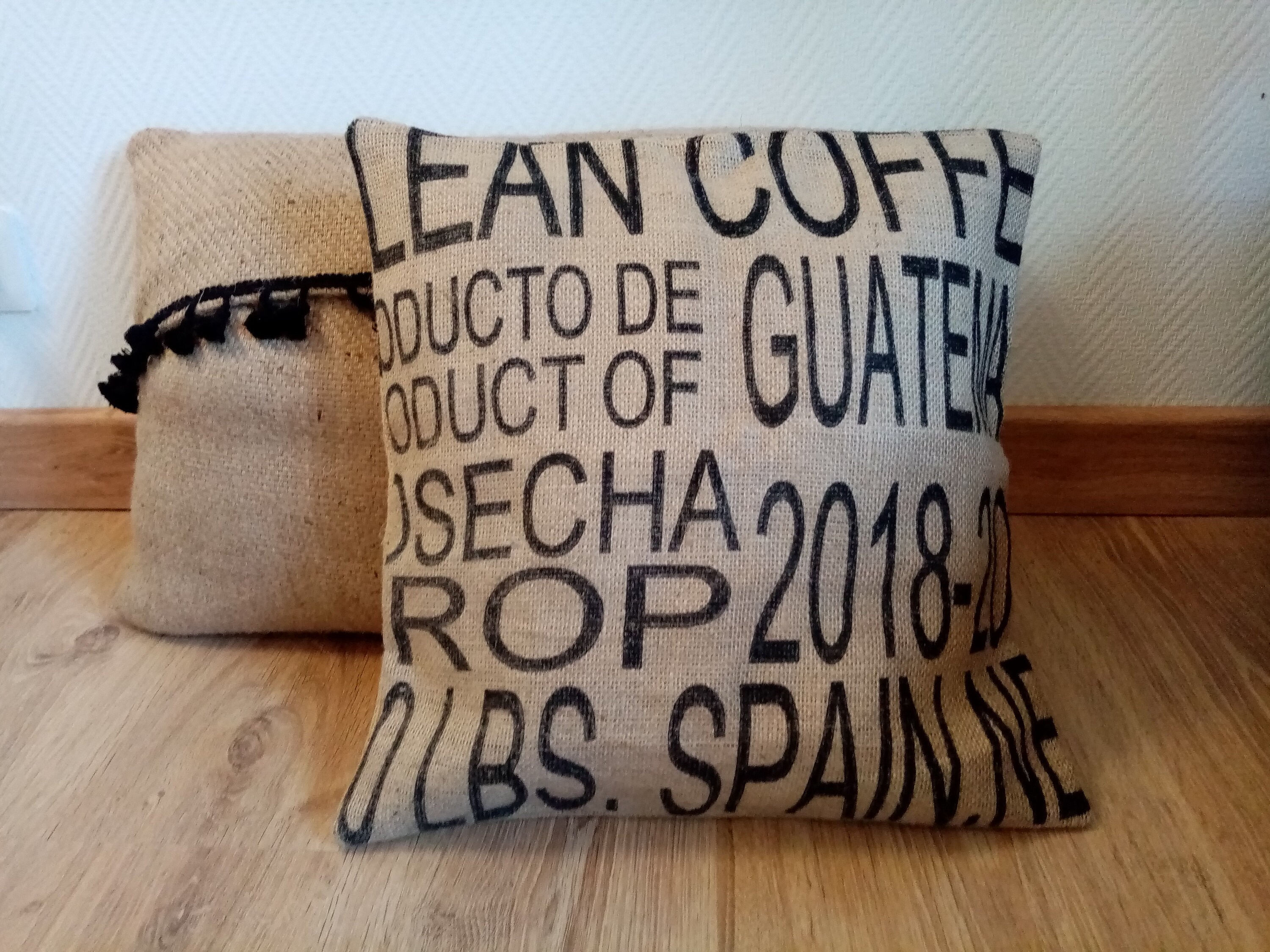 Housse de Coussin Clean Coffee en Toile Jute, Sac à Café Recyclé Du Guatemala, 40x40cm/60x60cm