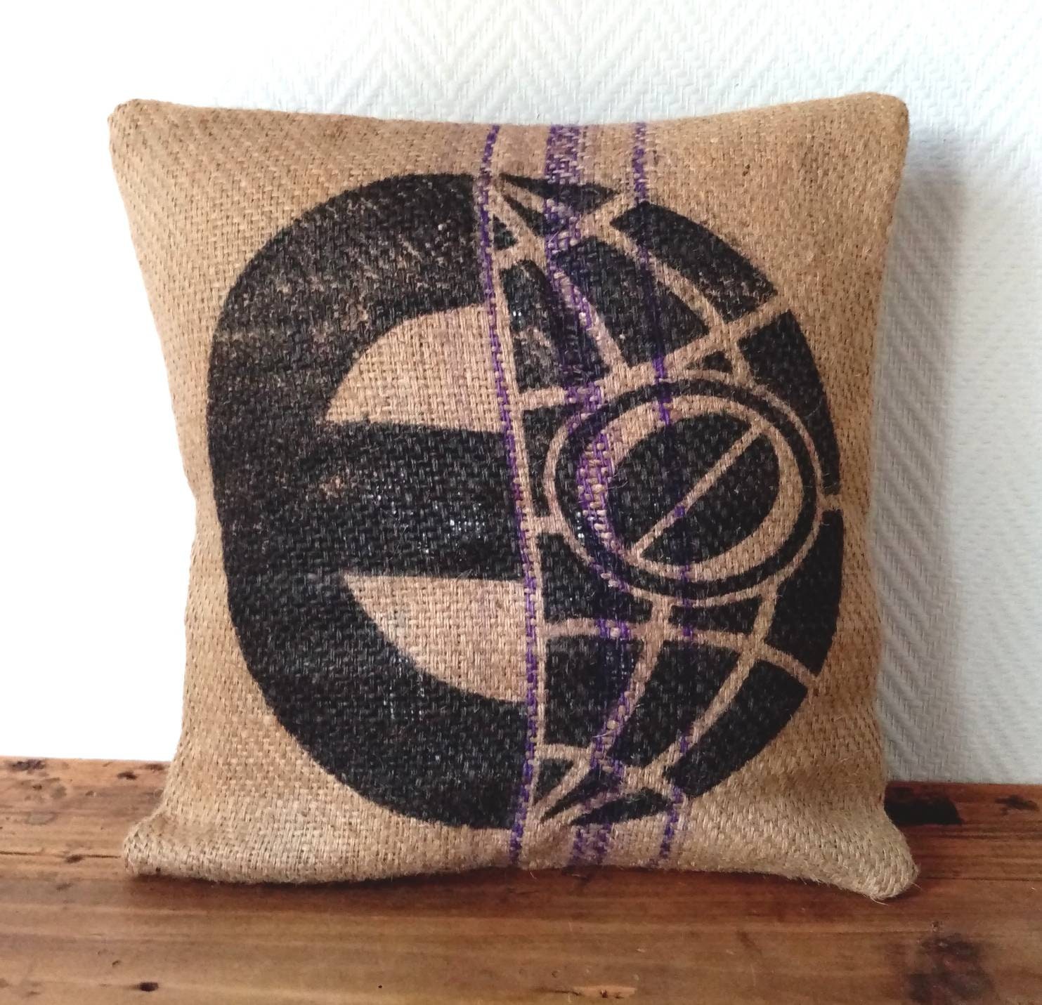 Housse de Coussin Rondo en Toile Jute, Sac à Café Recyclé Du Mexique, 40x40cm