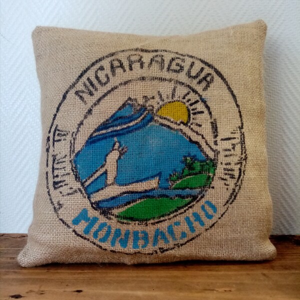 Housse de coussin "MONBACHO" en toile de jute, sac de café recyclé du Nicaragua, 40X40cm