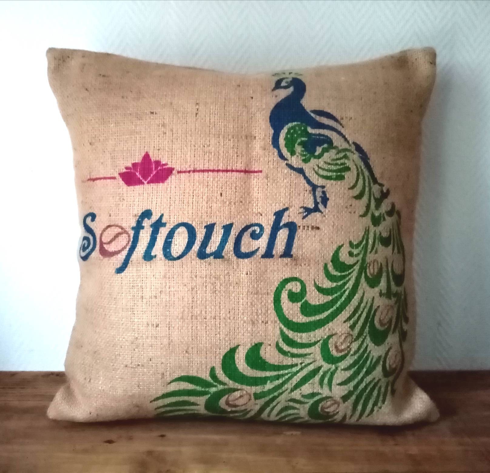 Housse de Coussin Softouch en Toile Jute, Sac à Café Recyclé d'inde, 60x60cm