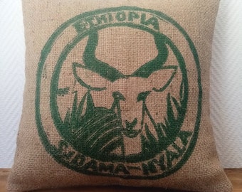 Cushion cover "NYALA" in burlap, bag of recycled coffee from Ethiopia, 40X40cm