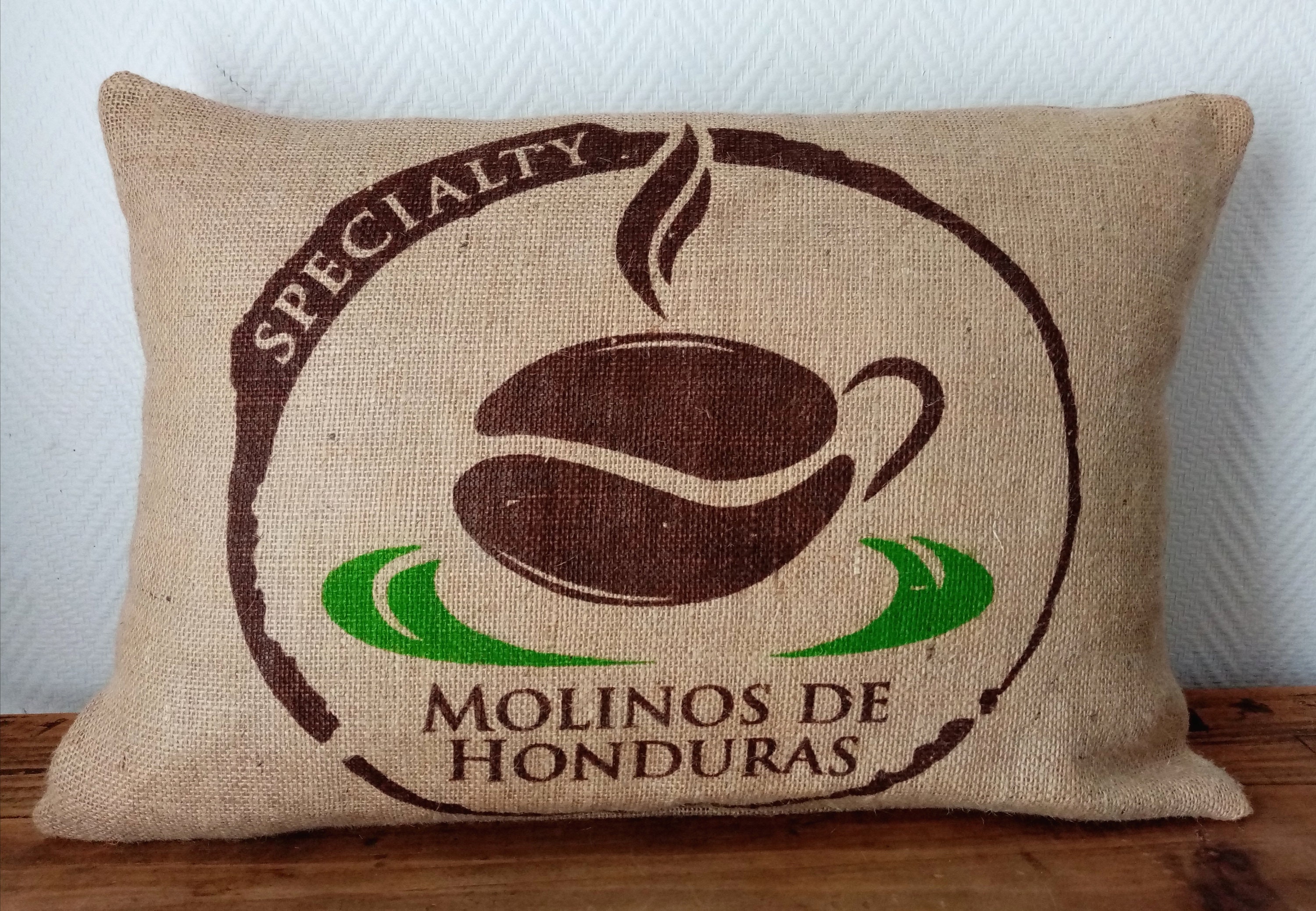 Housse de Coussin Verde en Toile Jute, Sac à Café Recyclé Du Honduras, 40x60cm