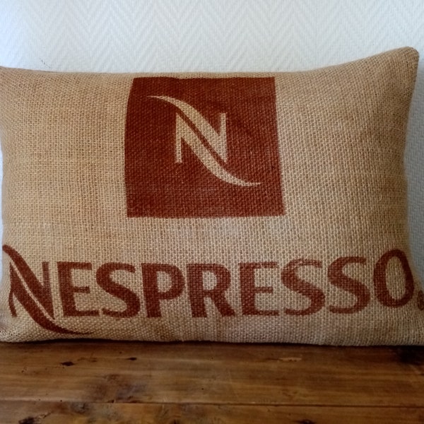 Housse de coussin GEORGES en toile de jute, sac à café recyclé  60X40cm