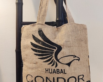 Sac cabas /Tote bag "CONDOR" en toile de jute, sac de café recyclé du Pérou