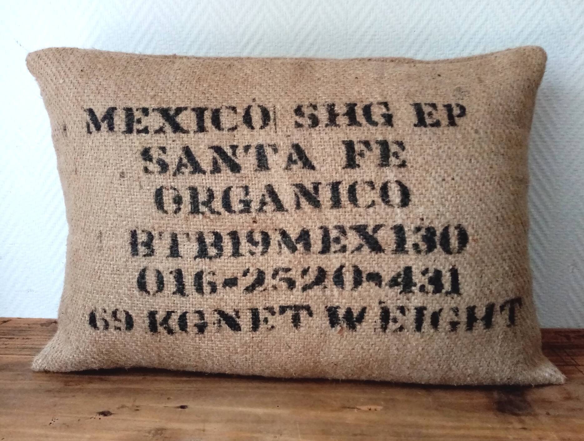 Housse de Coussin Mexico en Toile Jute, Sac à Café Recyclé Du Mexique, 40x60cm