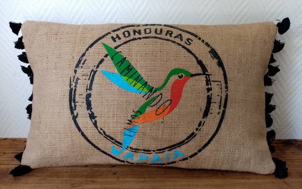Housse de Coussin Wapaia en Toile Jute, Sac à Café Recyclé Du Honduras