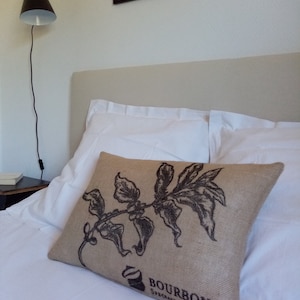 &quot;BOURBON&quot; cushion cover in jute canvas, recycled coffee bag from Brazil, 40X60cm