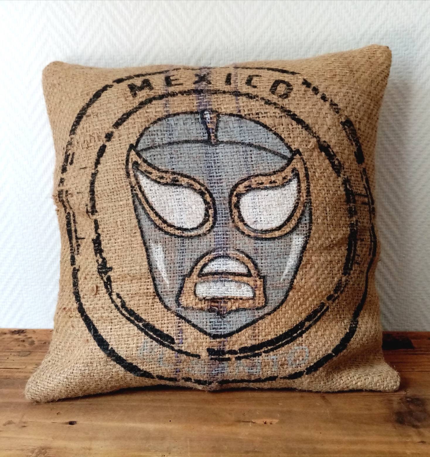 Housse de Coussin Vera Cruz en Toile Jute, Sac à Café Recyclé Du Mexique, 40x40cm