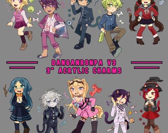 Portachiavi in acrilico con ciondolo a forma di cane e gatto Danganronpa V3 da 3 pollici