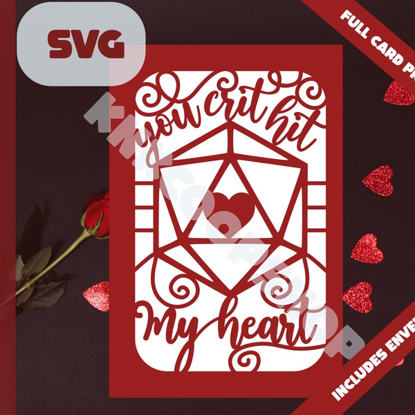 Digital Cut Files: You Crit Hit My Heart Valentine's D20 Card SVG Cut Files (Cricut)