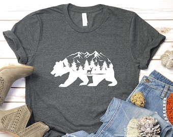 Mountain Bear Shirt, Bear T Shirt, Camping T Shirt, Wilderness Travel Tee, Wanderlust, Mountain Camp