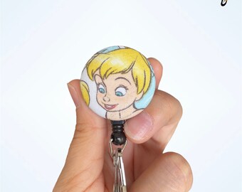 Tinker bell card holder, retractable identifier, scissors holder, nurse gift, medical accessory, retractable enrouleur, retractable ID