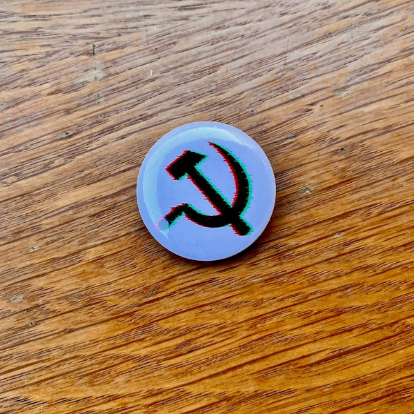 Hammer and Sickle Glitch Button Badge / 32mm 1 1/4inch / Leftist Anti Capitalist 1312 Communist Gift Communism Ancom Radical Soviet