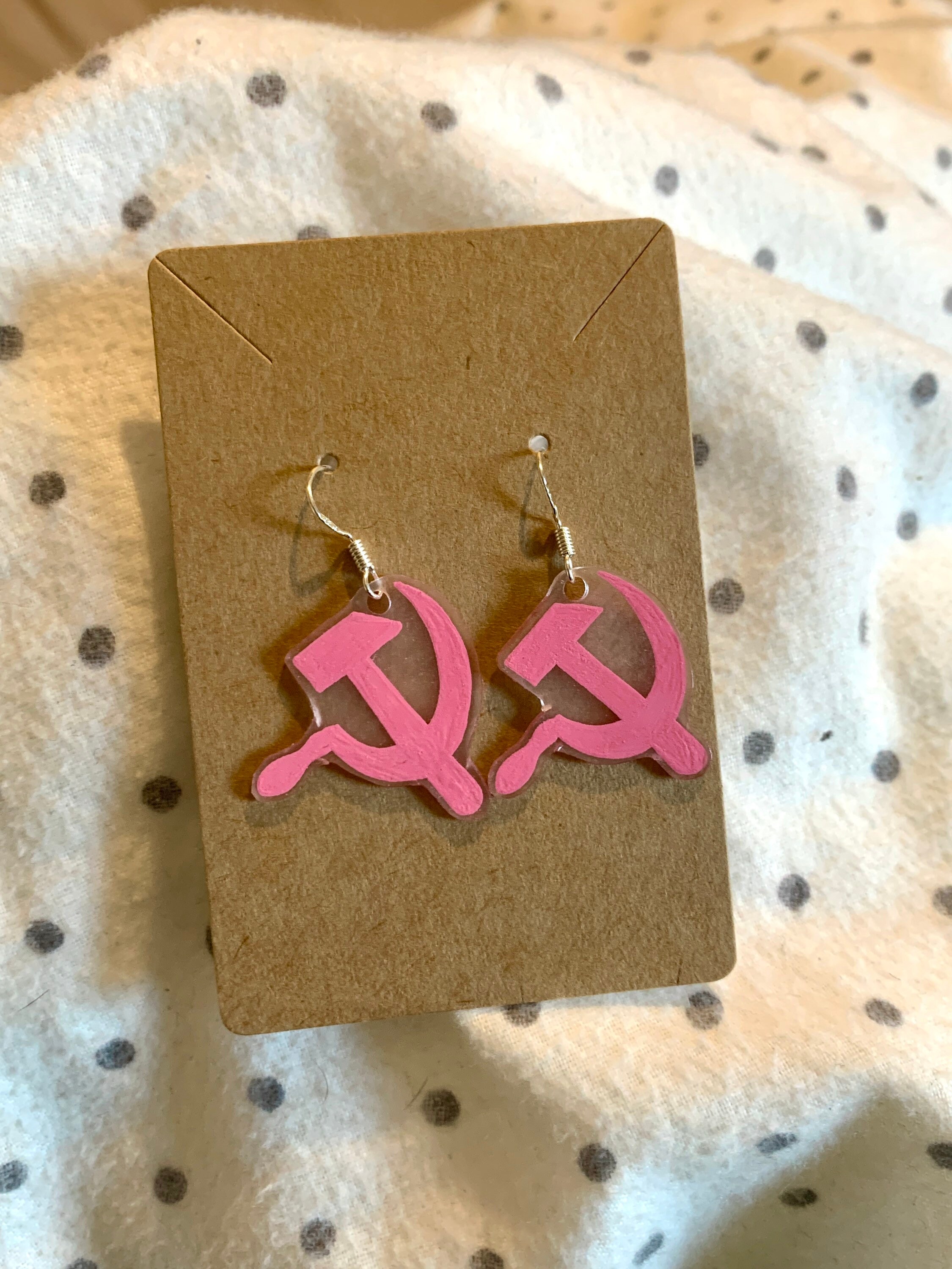 Pastel pink hammer and sickle communist earrings Etsy