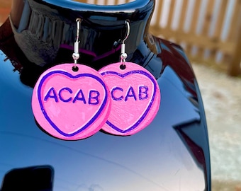 Handmade ACAB Love Heart Sweet Earrings / Clip ons also available! / Pastel Candy Jewellery 1312 Left Wing Socialist Socialism Communism