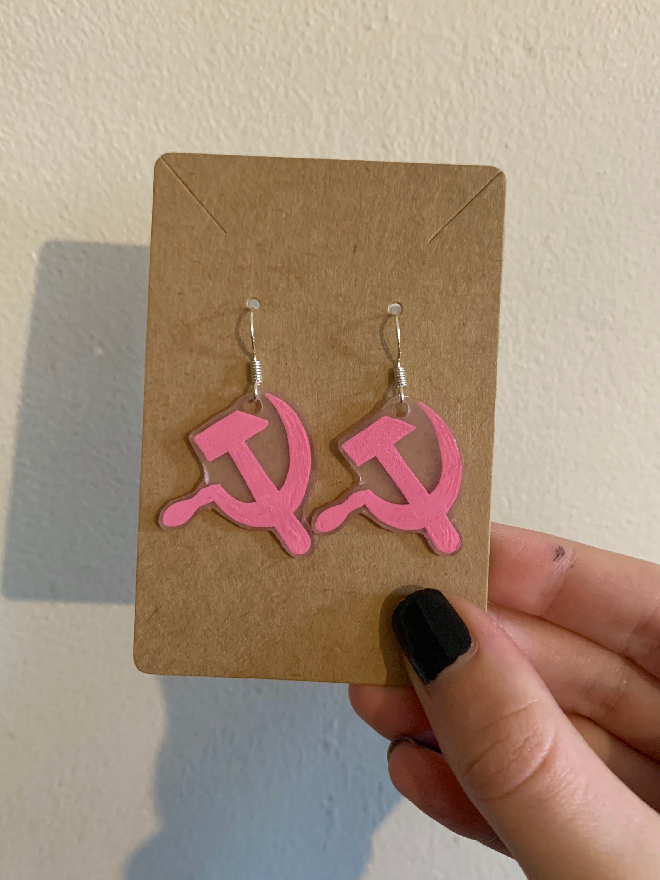 Pastel pink hammer and sickle communist earrings Etsy