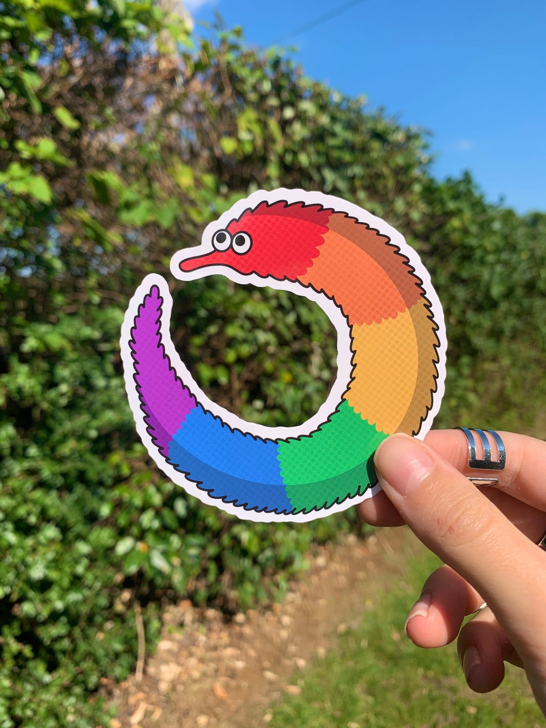 Rainbow Worm on a String Sticker - Etsy