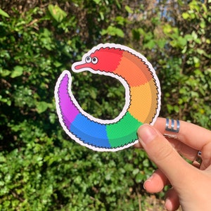 Rainbow Worm on a String Sticker - Etsy