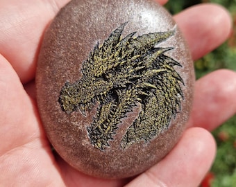 Decorative Engraved Art Stone - Dragon Head - Indoor or Outdoor - Unique One-Off Item