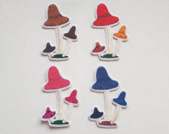 Embroidered Mushroom Patches - Exclusive Design - Iron-on or Sew-on - 7cm x 4.5cm - Set of Four - UK Dispatch + FREE UK Postage