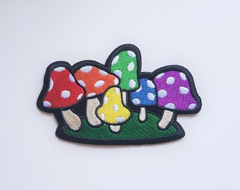 Embroidered Rainbow Mushroom Patch - Exclusive Design - Iron-on or Sew-on - 10cm x 6cm - UK Dispatch + FREE UK Postage