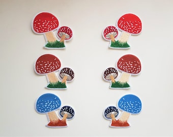 Mushroom Toadstool Embroidered Patches - Iron-on or Sew-on - 6.5cm x 6cm - Choose Your Style - UK Dispatch + FREE UK Postage