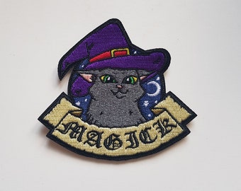 Embroidered Witch Cat Patch - Exclusive Design! - 8cm x 7.5cm - Iron-on or Sew-on - UK Dispatch + FREE UK Postage