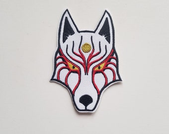 Embroidered Japanese Kitsune/Fox Patch - 8cm x 6cm - Iron-on or Sew-on - UK Dispatch + FREE UK Postage