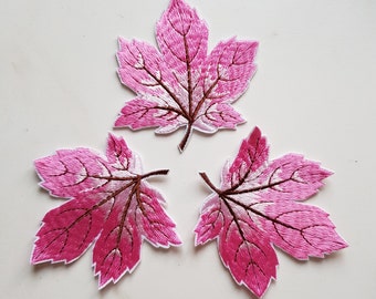 3 x Embroidered Leaf Patch - Colour: Pink - 7cm x 7cm aprox. - Iron-on or Sew-on - UK Dispatch + Free UK Postage