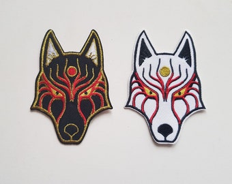 Pair of Embroidered Japanese Kitsune/Fox Patches - 8cm x 6cm - Iron-on or Sew-on - UK Dispatch + FREE UK Postage