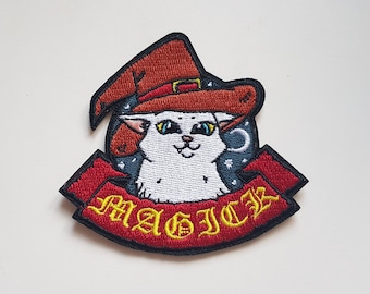 Embroidered Witch Cat Patch - Exclusive Design! - 8cm x 7.5cm - Iron-on or Sew-on - UK Dispatch + FREE UK Postage