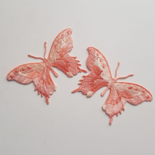 2 x Embroidered Butterfly Patch - Colour: Peach - 6.5cm x 6cm - Iron-on or Sew-on - UK Dispatch + FREE UK Postage
