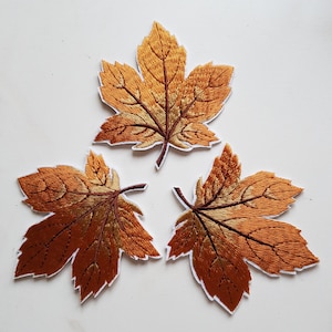 3 x Embroidered Leaf Patch - Colour: Orange - 7cm x 7cm aprox. - Iron-on or Sew-on - UK Dispatch + Free UK Postage