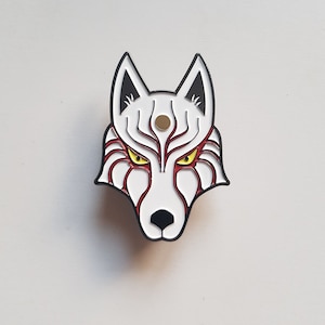 Kitsune Fox Mask Enamel Pin - Double Butterfly Attachments - 5cm x 3.5cm - UK Dispatch