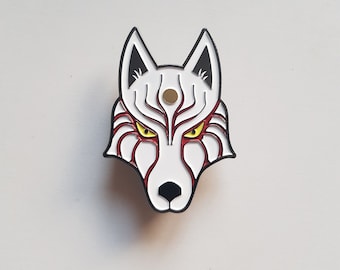 Kitsune Fox Mask Enamel Pin - Double Butterfly Attachments - 5cm x 3.5cm - UK Dispatch
