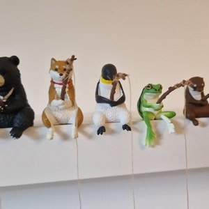 Miniature Fishing Animal Figurines - Approx. 3-4cm Tall - Frog, Shiba Inu, Bear, Penguin, Otter - Beautifully Detailed