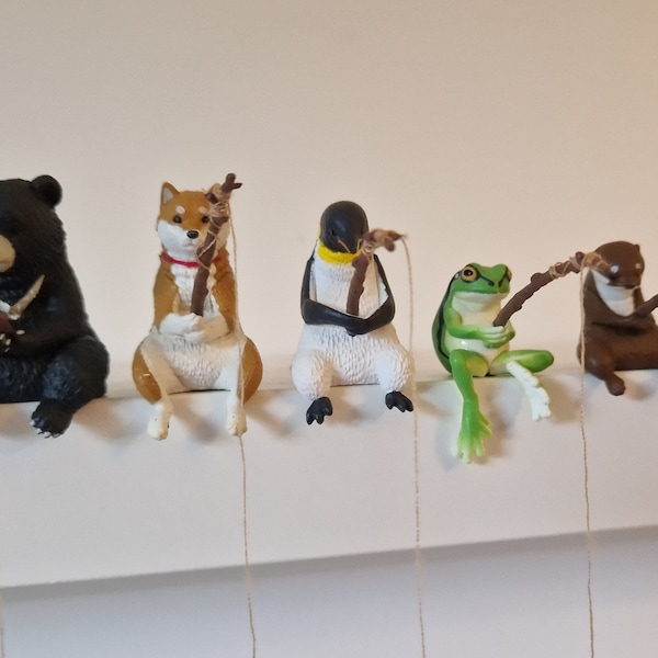 Figuras de animales de pesca en miniatura - Aprox. 3-4 cm de alto: rana, shiba inu, oso, pingüino, nutria - bellamente detallado