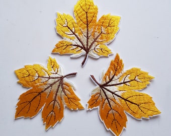 3 x Embroidered Leaf Patch - Colour: Yellow - 7cm x 7cm aprox. - Iron-on or Sew-on - UK Dispatch + Free UK Postage