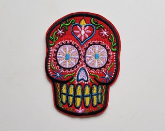 Embroidered Dia de Los Muertos/Day of the Dead Sugar Skull Patch - 7.5 x 10cm approx