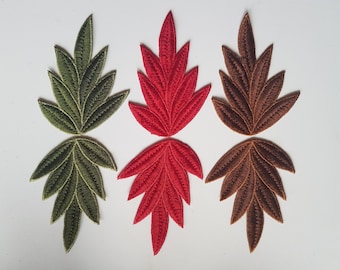 A Pair of Embroidered Leaf Appliques - Three Different Colours - 7cm x 9cm aprox. -  Sew-on Only - UK Dispatch + Free UK Postage
