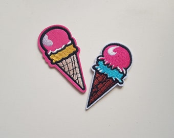 A Pair of Ice Cream Cone Patches - 3.5cm x 7cm - Iron-on or Sew-on - UK Dispatch + FREE UK Postage