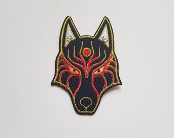 Embroidered Japanese Kitsune/Fox Patch - 8cm x 6cm - Iron-on or Sew-on - UK Dispatch + FREE UK Postage
