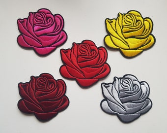 Embroidered Rose Patch - Five Different Colour Options - 7.5 x 6.5cm approx - Free UK Postage + UK Dispatch