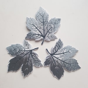 3 x Embroidered Leaf Patch - Colour: Silver - 7cm x 7cm aprox. - Iron-on or Sew-on - UK Dispatch + Free UK Postage